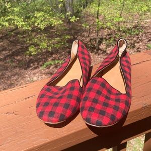 J. Crew red and black shoes